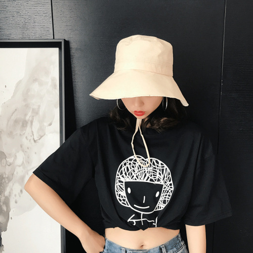 Hat Women‘s Korean-Style Fashionable All-Match Harajuku Style Fisherman Hat Visiting Street Net Red Fashion Net Red Sun Hat Sun Protection 