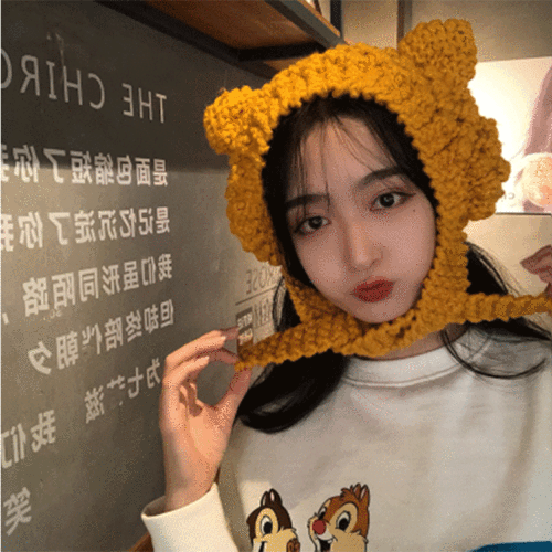 korean style ins cute girl heart cat ear earmuffs warm cold-proof knitted wool lace-up earmuffs ear protection female winter