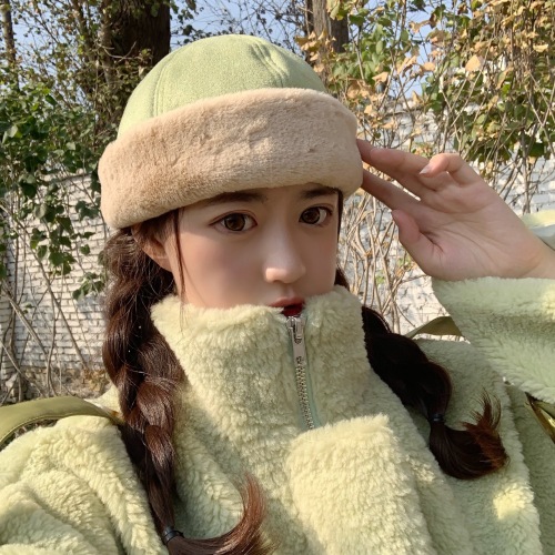 Korean Beret Women‘s Winter Thickened Warm Plush Suede Main Hat Internet Celebrity All-Match Hooligans Melon Hat