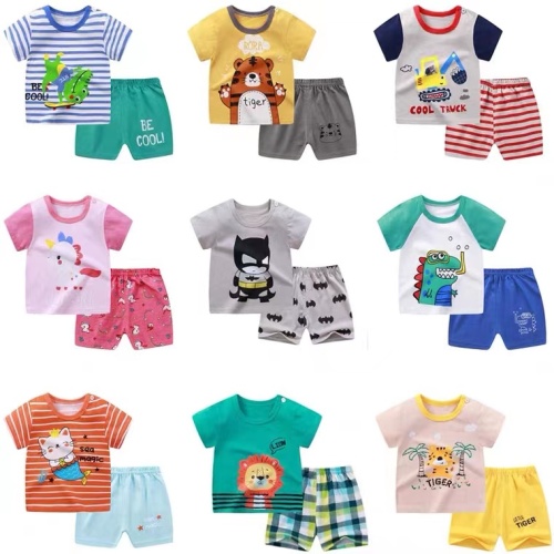 factory direct sales 2024 new children‘s short-sleeved suit cotton korean style foreign trade children‘s suit t-shirt shorts two-piece set