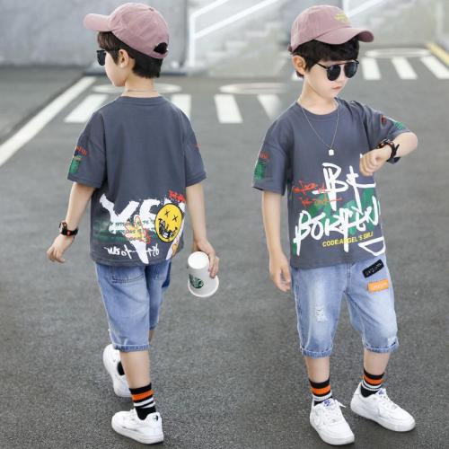 boys‘ summer suit children‘s clothing fashionable new children‘s medium and large children‘s short shirt shorts boys‘ sports and leisure two-piece suit