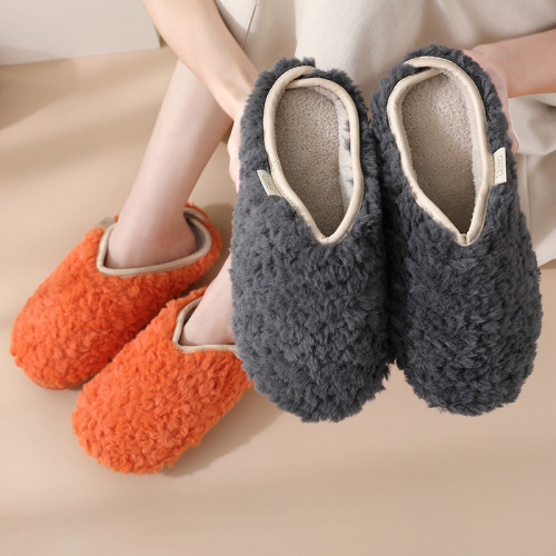2022 New Cotton Slippers Home Comfortable Wear-Resistant Soft Bottom Solid Color Roll Plush Plain Indoor Fur Slipper Wholesale