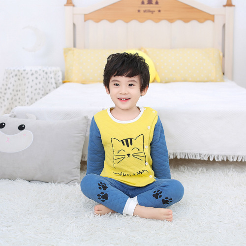 Customized Spot Children‘s Thermal Underwear Set Pure Cotton Baby Cardigan Quilted Winter Clothing Thickened Children‘s Clothing Wholesale