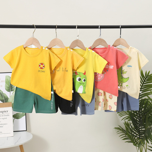 Children‘s Short-Sleeved Suit cotton Girls‘ New Summer Clothes Boys‘ T-shirt Shorts Baby Korean Half Sleeve Children‘s Clothing Wholesale