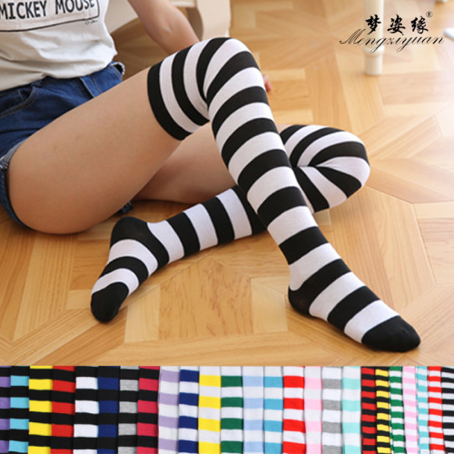 Stockings Women‘s Knee Socks Japanese Thigh Socks Striped Thigh High Socks Color Stripes Socks Stall Factory Wholesale