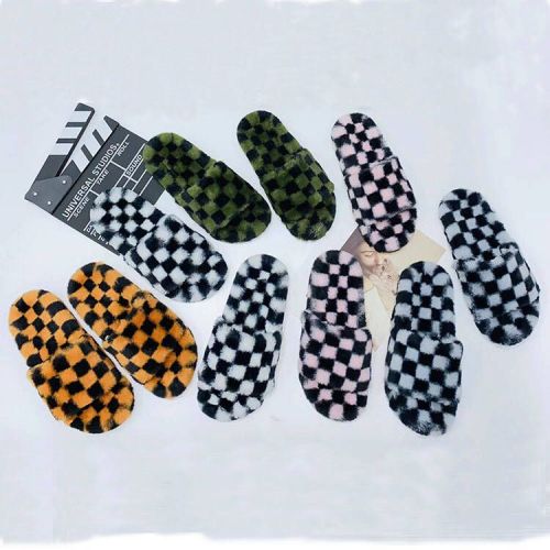 2022 spring and summer new internet celebrity plush slippers women‘s indoor and outdoor korean style versatile fashion one-word women‘s slippers fashion shoes