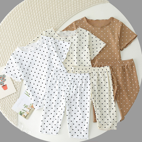baby pajamas summer thin suit polka dot western style girls‘ summer clothes two-piece homewear children‘s air conditioning clothes women‘s