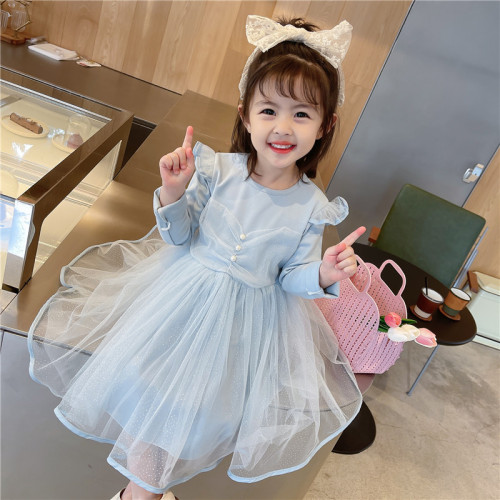 Girls‘ Dress Summer Clothes Children‘s Online Popular Dress Children‘s Clothing Girls‘ Fashionable Blue Princess Dress