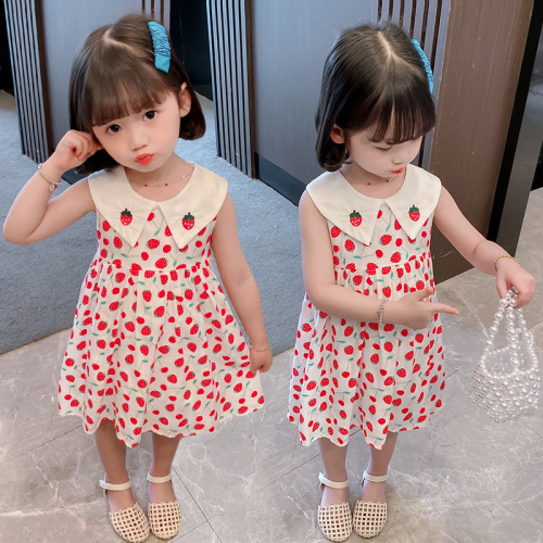 Girls‘ Dress 2022 Summer New Little Girl Strawberry Cotton Dress children‘s Princess Dress Baby Summer Dress Skirt