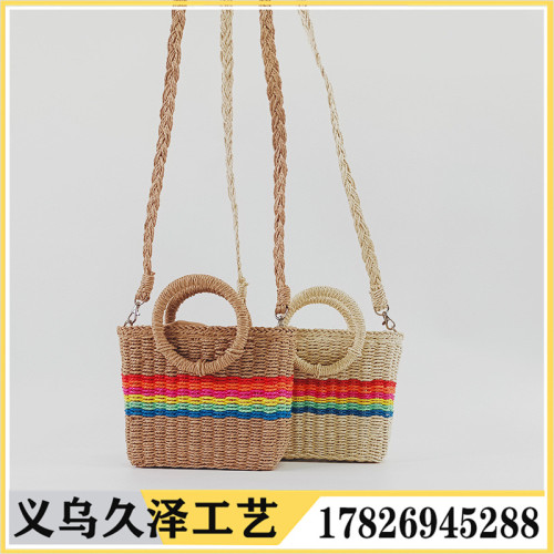 new summer fashion hand-woven shoulder bag rainbow stripe portable crossbody bag women‘s bag