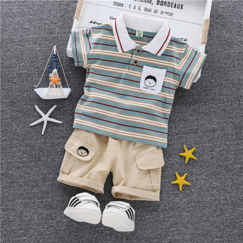 [wholesale] children‘s clothing boys‘ summer suit children‘s handsome 2022 new summer western style striped polo short sleeve