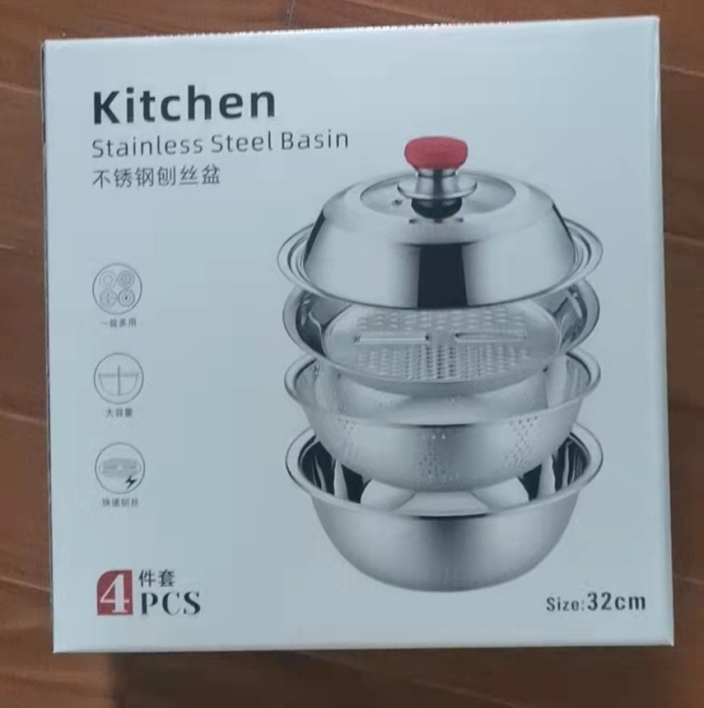 New stainless steel multi-functional grilling basin, vegetable washing, draining and water filtering basin, color box set, 2-4 pieces wholesale pic 12