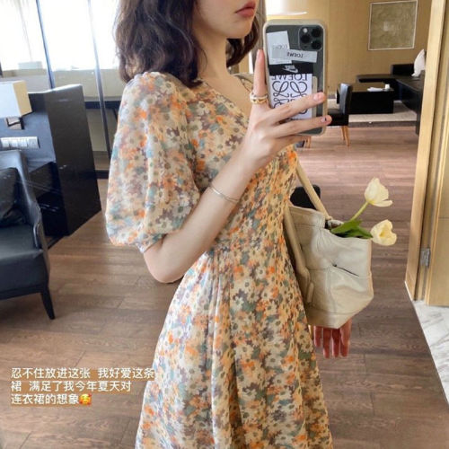 2021 summer new high-grade design sense niche sweet salt daisy floral dress women‘s summer dress