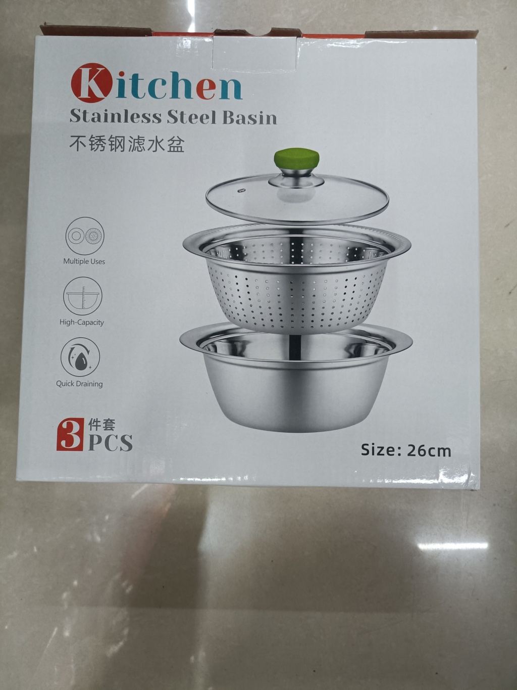 New stainless steel multi-functional grilling basin, vegetable washing, draining and water filtering basin, color box set, 2-4 pieces wholesale pic 18