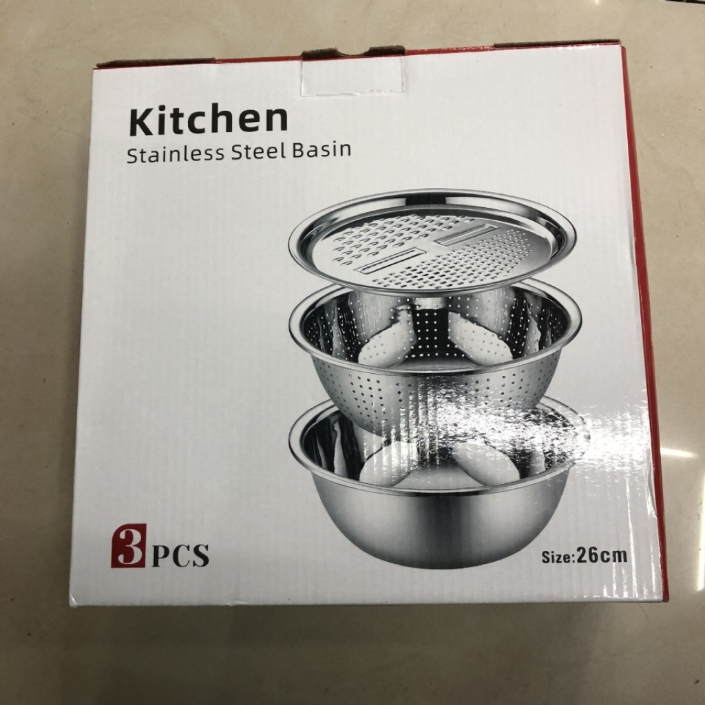 New stainless steel multi-functional grilling basin, vegetable washing, draining and water filtering basin, color box set, 2-4 pieces wholesale pic 17