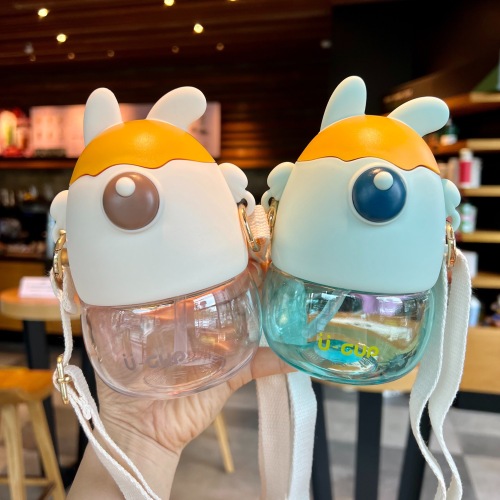 aikesi new dada rabbit space cup summer children student water cup portable strap straw cup cartoon cute
