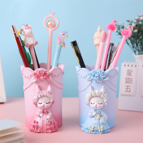 Creative Ins New Sophie Rabbit Girl Heart Pen Holder Makeup Brush Storage Bucket Nordic Style Rabbit Resin Decorations
