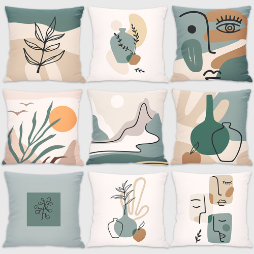 morandi contrast color pillow cover fashion art abstract artistic fresh geometric line illustration cushion sofa decoration