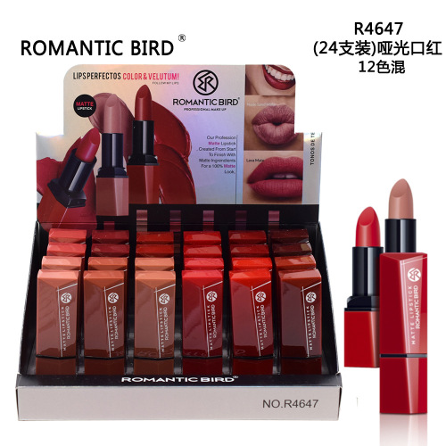 [24 PCs] R4647 Matte Romantic Bird Nude Solid Matte Lipstick 12 Colors