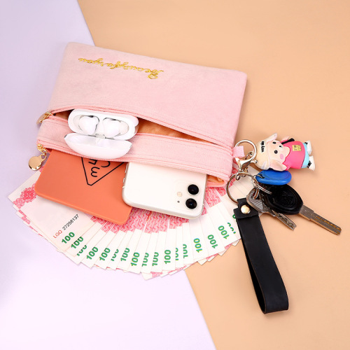 free shipping mobile phone bag ins flannel storage bag portable clutch purse key card bag