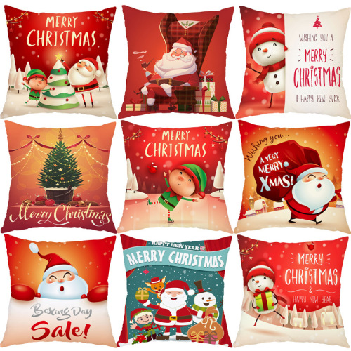 Super Soft Single-Sided Printed Christmas Pillow Cover Santa Claus Short Plush Pillow Cushion Cover Festive Christmas Gift
