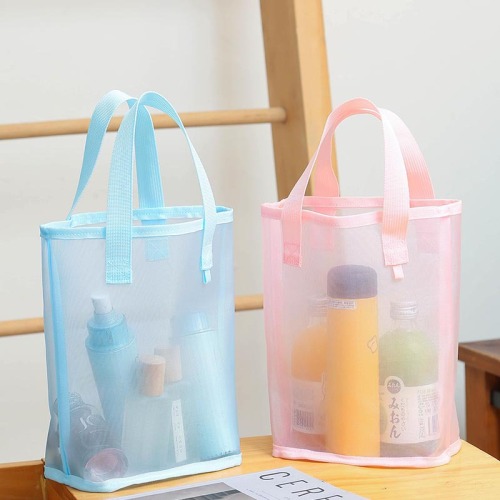 new simple mesh handbag mesh storage bag girls out hand bag makeup wash storage beach bag