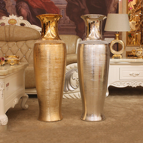 jinbao cross-border european-style electroplating gold brushed ceramic floor open vase sample room decoration factory direct sales