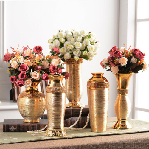 european-style electroplated ceramic small vase decoration gold brushed open model room wedding flower shop decoration wholesale