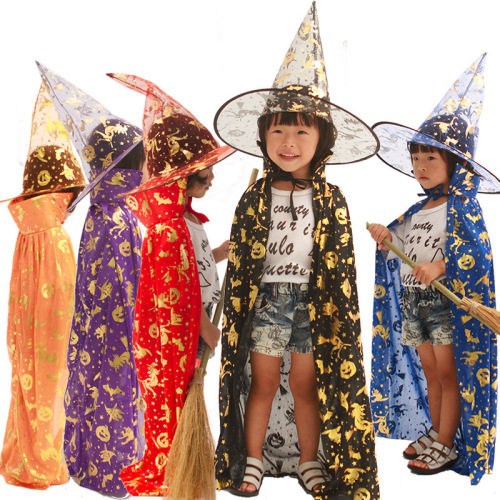 Halloween Costume Children‘s Cloak Cosplay Gold-Plated Witch Cloak Robe Death Costume Wizard Cloak