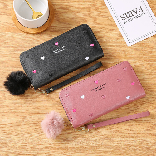 spot single pull new wallet long zipper fashion embroidered wallet european and american large capacity soft leather hand-held mobile phone bag
