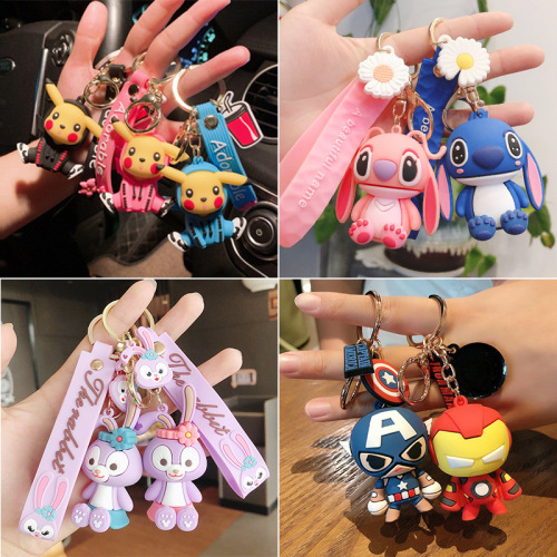 Cute Silicone Doll Keychain Pendant Creative Couple Schoolbag Cartoon Anime Car Key Ornament Gifts Wholesale