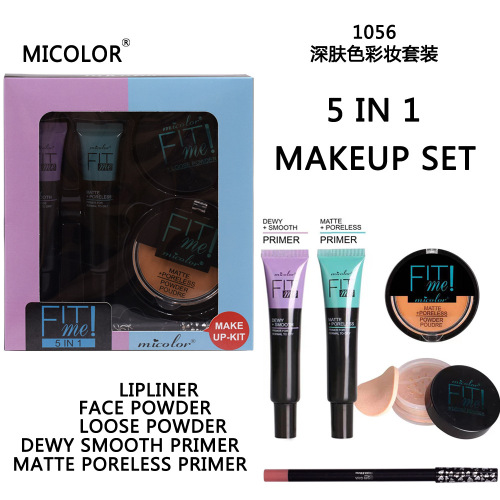 [Micolor] 1056 Five-Piece Suit Micolor Deep Flesh Color Powder Make-up Primer Lip Liner Finishing Powder