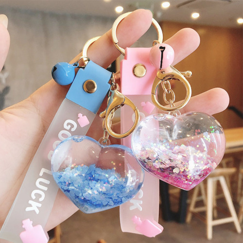 quicksand peach heart oil creative acrylic keychain pendant bag love pendant car key chain trinket