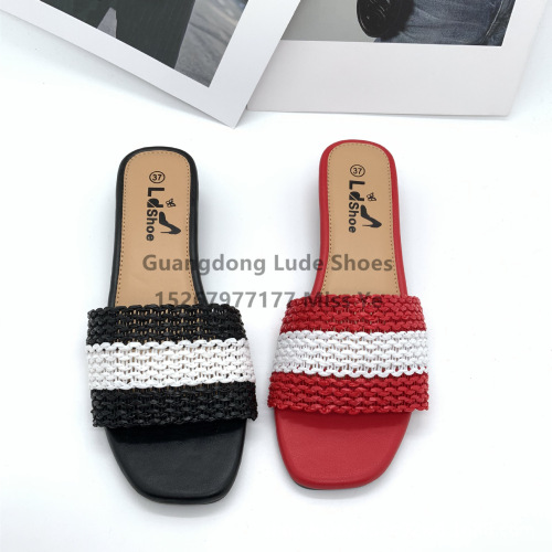 new summer square toe woven breathable slippers for women wedge slippers guangzhou women‘s shoes handcraft shoes sandals for women