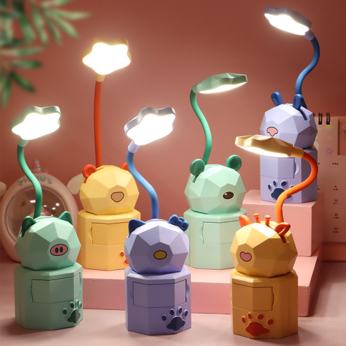 Cartoon Cute Pet Hose Student Reading Learning Eye Protection Table Lamp USB Charging Creative Items Storage Small Night Lamp