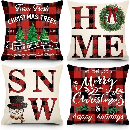 Amazon Christmas Christmas Tree Santa Claus Socks Letter Linen Pillow Cover Pillow Home Sofa