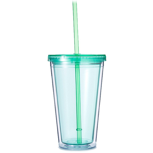 new plastic cup with straw double layer plastic water cup student good-looking transparent cup with straw gift advertising wholesale