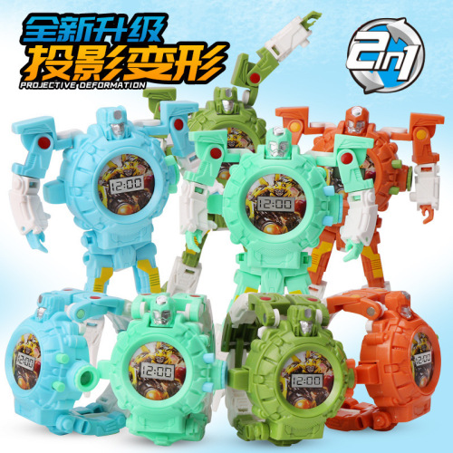 Children‘s Deformation Watch Electronic Watch variant Toy Creative Cartoon Transformation Robot Boys and Girls Birthday Gift