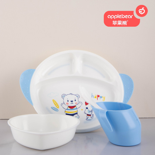 Apple Bear Creative Cartoon Pp Children‘s Tableware Set 5 Pieces Baby Plate Bowl Set Maternal and Child Supplies