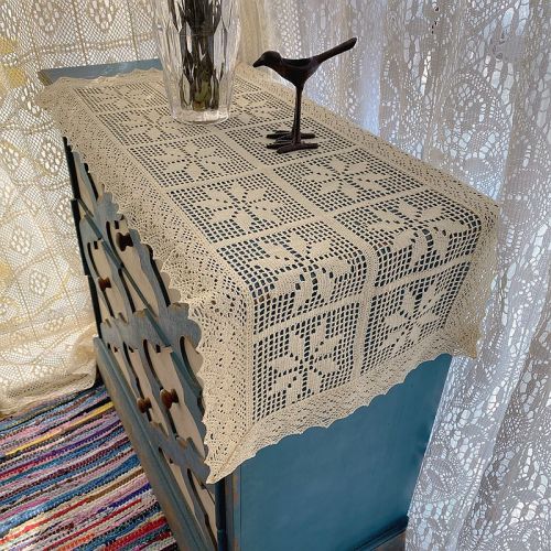 nordic crochet cotton linen table runner vintage american country cotton thread woven lace tablecloth coffee table cloth tv cabinet cover cloth