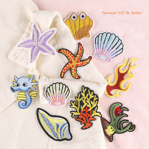 Duo Cool Embroidery Cloth Stickers Seafood Shell Seahorse Ornament Accessories Badge Shoes and Hat Bag Clothing Accessories Patch 