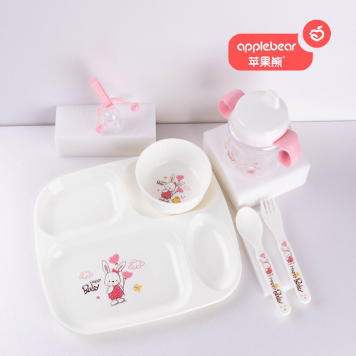 Apple Bear Creative Cartoon Pp Children‘s Tableware Set 6 Pieces Baby Plate Bowl Set Maternal and Child Supplies