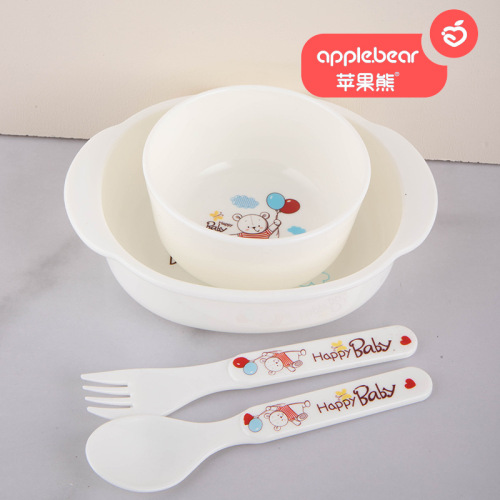 Apple Bear Creative Cartoon Pp Children‘s Tableware Set 4 Pieces Baby Plate Bowl Set Maternal and Child Supplies