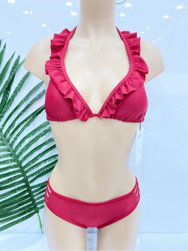 2021 solid color bikini swimsuit flying sexy bikini nylon wine red julla european and american ladies split