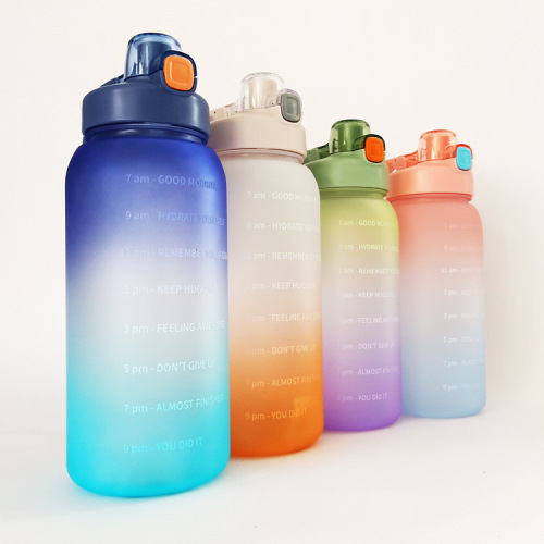 large capacity outdoor straw water bottle for adults with scale gradient color super large fitness water bottle portable