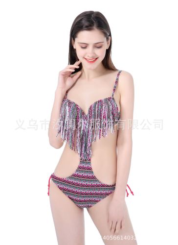 European and American Sexy One-Piece Tassel Bikini Backless Slimming Amazon Style Swimsuit Female Factory Direct Sales