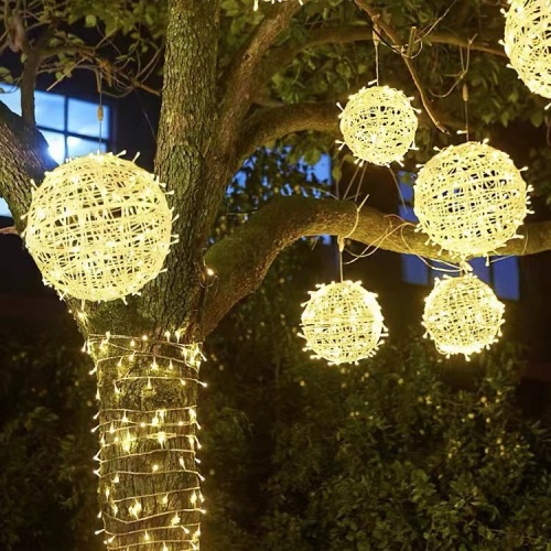 factory wholesale led rattan ball light holiday decoration outdoor round ball light landscape hanging tree ball light street lighting light string