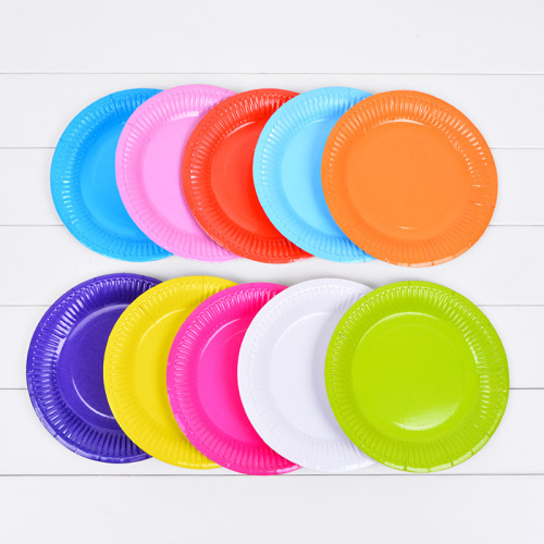 manufacturer 7-inch solid color paper tray children‘s diy disposable colorful round paper plate painting birthday party paper plate 18cm