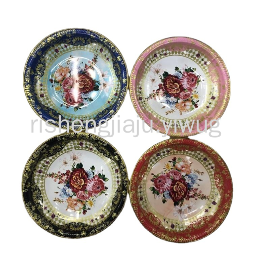 A Variety of Pattern Package Phnom Penh Fruit Plate Wholesale Large， Medium and Small round Stained Paper Fruit Plate E-Commerce Supply RS-4897