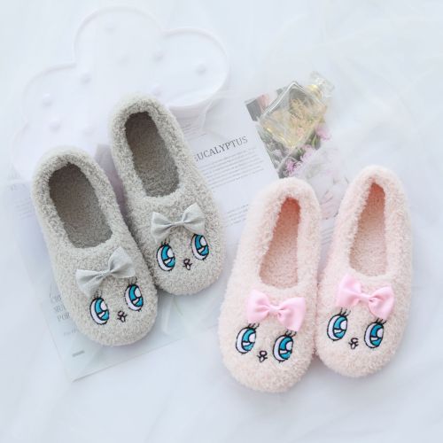 autumn and winter furry confinement shoes big eyes bow pregnant women cotton slippers thick warm bag heel outdoor slippers women